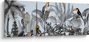 Obraz zvierat v tropickom lese (s hodinami) (90x30 cm)