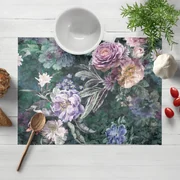 Biante Dekoračné prestieranie na stôl BM-010 Veľké fialové kvety na tmavo zelenom 30x40 cm
