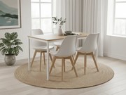 Jedálenský set 1 + 4, stôl RAMOD 100x60 cm biely/dekor dub + biela stolička KITO