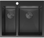 Mexen Flexo, 1.5-komorový nerezový drez 610 x 510 mm, čierna, 6446611500-70