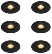 Sada 6 ks Moderné zapustené bodové čierne 12 cm - Buco