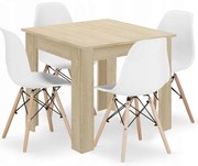 Jedálenská zostava stôl Dub sonoma 80 X 80 hnedé nohy + 4 stoličky OSAKA biele/ prírodné nohy
