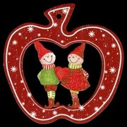 AMADEA Drevená ozdoba farebná jablko so škriatkami 6 cm