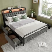 Čalúnená manželská posteľ s Usb nabíjaním LED140×200 4 zásuvky v matraci