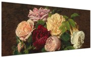 Obraz - Henri Fantin-Latour, Roses de Nice on a Table, reprodukcia (120x50 cm)