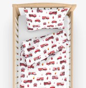 Goldea detské bavlnené obliečky do postieľky - hasičské autá 90 x 120 a 40 x 60 cm