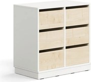 Úložná skrinka CASPER, 6 zásuviek, so soklom, biela/breza