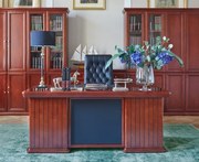 Dýhovaný pracovný stôl 160 cm Senatore, kožená predná časť