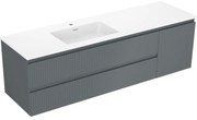 Mexen Rivel, kúpeľňová skrinka 160 cm s ľavým umývadlom Otis, 2S, 1D, drážkovaná, grafitová/biela matná, 91A23-16047-3-BBFFF66-W18L01