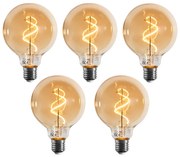 Sada 5 stmievateľných LED žiaroviek E27 so špirálovým vláknom G95 zlatá 4W 270 lm 2100K