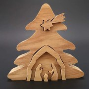 AMADEA Drevený betlehem odstupňovaný, masívne drevo, 10x9,5x2 cm