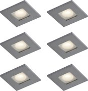Sada 6 moderných zapustených bodových svetiel Gunmetal Square IP44 - Qure