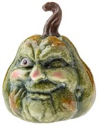 Jesenná dekorácia Tekvica s tvárou, 13 x 16 cm, zelená, keramika