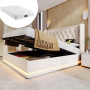 Čalúnená posteľ Usb Typ-C Led 160x200 Béžová matrac