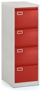 Kovová kartotéka A4 - 4 zásuvky, 45,5 x 62 x 132 cm, cylindrický zámok, červená - ral 3000