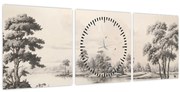 Obraz - Vintage kresba krajiny (s hodinami) (90x30 cm)