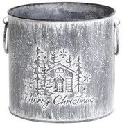 Dekoračný plechový antik kvetináč Merry Christmas - Ø 15*16 cm