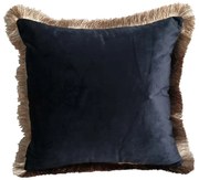 Modrý zamatový vankúš so zlatými strapcami Fringes gold - 45*45*10cm