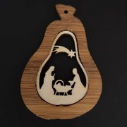 AMADEA Drevená ozdoba z masívu s vkladom - hruška s betlehemom 9 cm