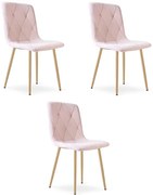 Set troch jedálenských stoličiek LIBRA zamatové, svetloružové / hnedé nohy (3 ks)