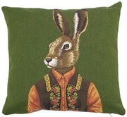 Zelený gobelínový vankúš sa zajacom vo veste - 45 * 15 * 45cm