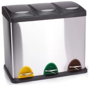 Oceľový odpadkový kôš 3x8 l na triedený odpad/nášľapný v matne striebornej farbe Tri Selectif – MSV