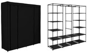 Textilná šatníková skriňa Olena s policami čierna