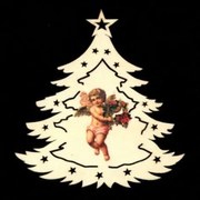 AMADEA Drevená ozdoba farebná stromček s anjelom 12 cm