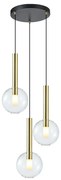 Závesné svietidlo Niko, 3x transparentné sklenené tienidlo, g/b, o