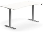 Výškovo nastaviteľný stôl FLEXUS, s výrezom, 1600x800 mm, strieborný rám, biela
