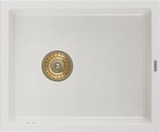 Mexen Pedro granitový kuchynský drez 1-komorový 560 x 460 mm, biely, zlatý sifón - 6508561000-20-G