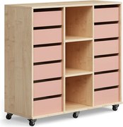 Úložná skriňa CASPER, 12 zásuviek, 3 priehradky, breza, tmavoružová