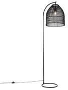 Rustikálna stojaca lampa čierna s ratanom - Sam