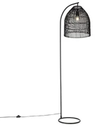 Rustikálna stojaca lampa čierna s ratanom - Sam