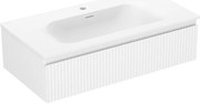 Mexen Rivel, kúpeľňová skrinka 90 cm s umývadlom Vela, 1 zásuvka, drážkovaná, biela matná, 91A20-09023-1-BF01-W23M01