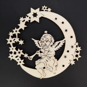 AMADEA Drevená ozdoba anjel na mesiaci s trúbkou 9 cm