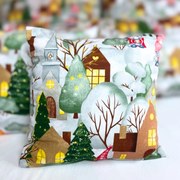 Vianočná obliečka na vankúš CHRISTMAS HOME – 100 % bavlna, zimná dedinka, rôzne rozmery Veľkosť: 40x40 cm