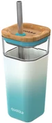 Sklenený cestovný hrnček so slamkou Liquid Cube Teal Gradient 540 ml