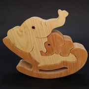 AMADEA Drevené puzzle hojdací slon, masívne drevo dvoch druhov drevín, 14x12,5x3 cm