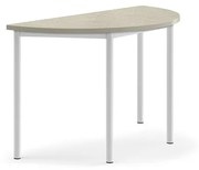 Stôl SONITUS, polkruh, 1200x600x720 mm, linoleum - svetlošedá, biela