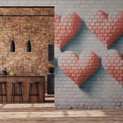 Fototapeta - Tehlová stena so srdcami (147x102 cm)