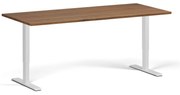 Výškovo nastaviteľný stôl, 180x80 cm, 2 motory, biela podnož, orech