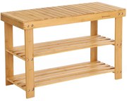 Lavica na topánky, bambusový botník s 3 policami, prírodný