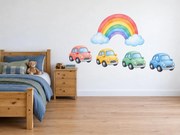 Dúhové autíčka pastelové nálepky pre najmenších vodičov na stenu arch 46 x 28 cm