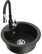 Mexen Diego, 1-komorový granitový drez 488x488x167 mm a drezová batéria Savita, čierna-zlatá metalíza, 6512-75-672601-70