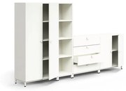 Skriňa QBUS + 4 priehradky + 4 zásuvky, na nožičkách, 1636x2800x420 mm, biela