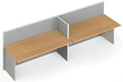 Kancelársky stôl PRIMO s paravánom, 2 miesta, nástenka, sivá/buk