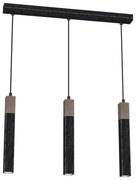 Závesné svietidlo Solo Sawn, 3x drevené/čierne kovové tienidlo, b