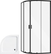 Besco Štvrťkruhový sprchový kút ZARYA BLACK HR 80x80 (90x90) + vanička ALEX biela BESCO-Rozmery: 80x80