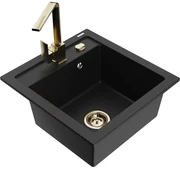 Mexen Vito, 1-komorový granitový drez 520x490x210 mm, zlatá batéria Rita, čierna, 6503-77-670300-50